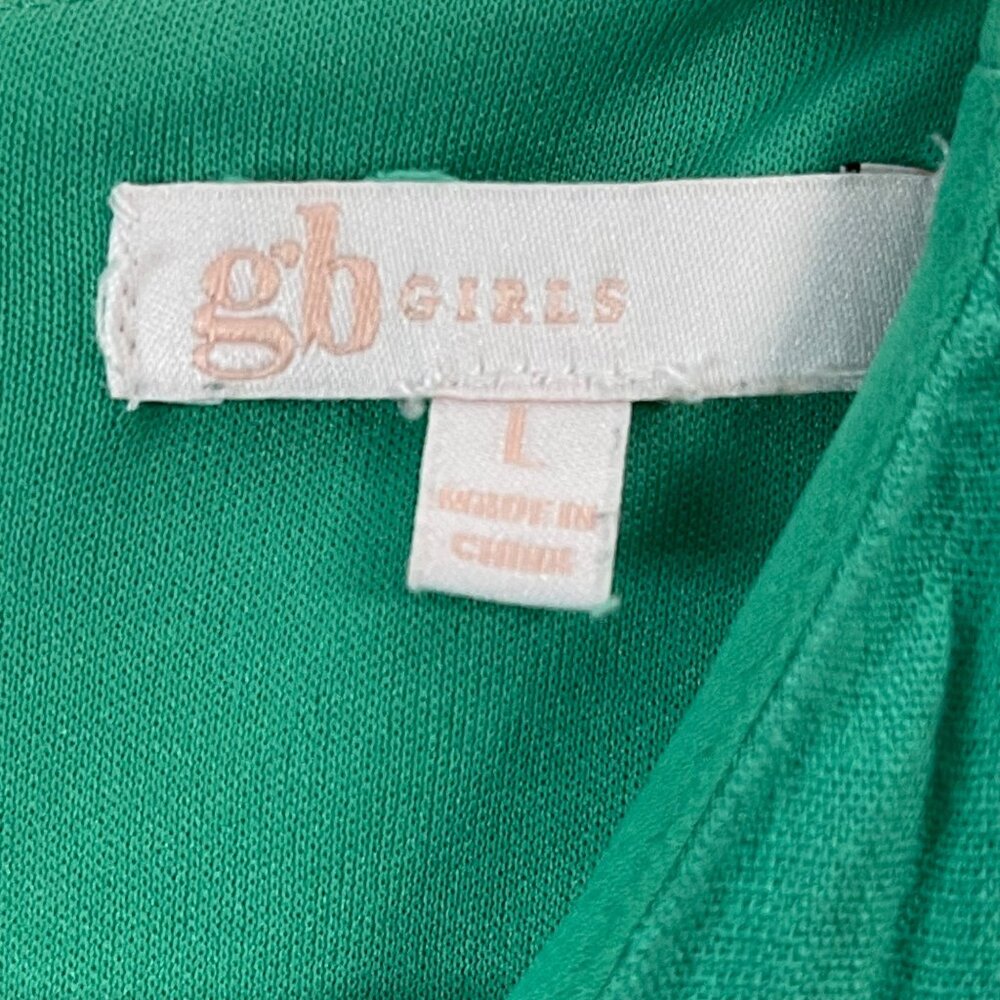 Girls Green Puff Sleeve Wrap Dress With Ruffled Hem & Belt by GB Girls - Picture 7 of 15